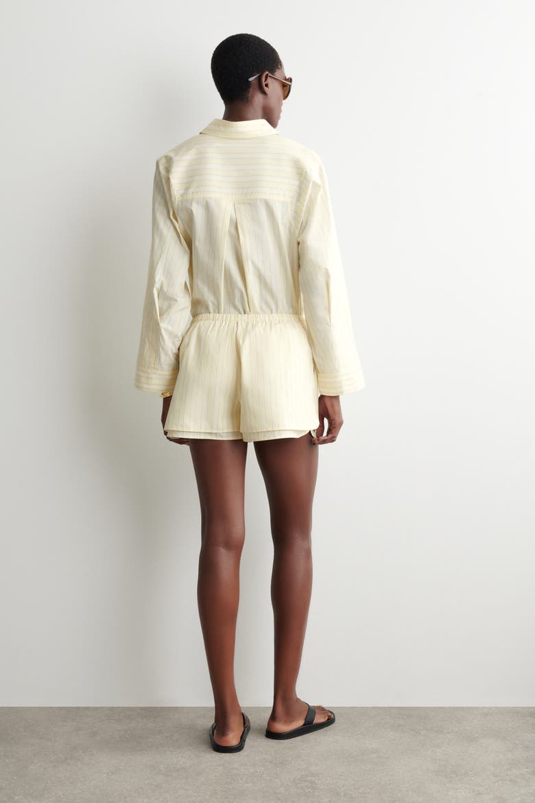 Layered Drawstring Cotton-poplin Shorts, Alternate, color, YELLOW / STRIPED