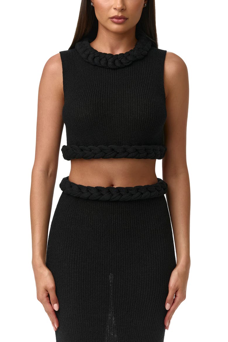 Rib Knit Braid Trim Crop Top, Main, color, BLACK