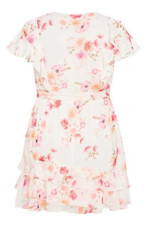 City Chic Serene Floral Tie Waist Minidress In Brown