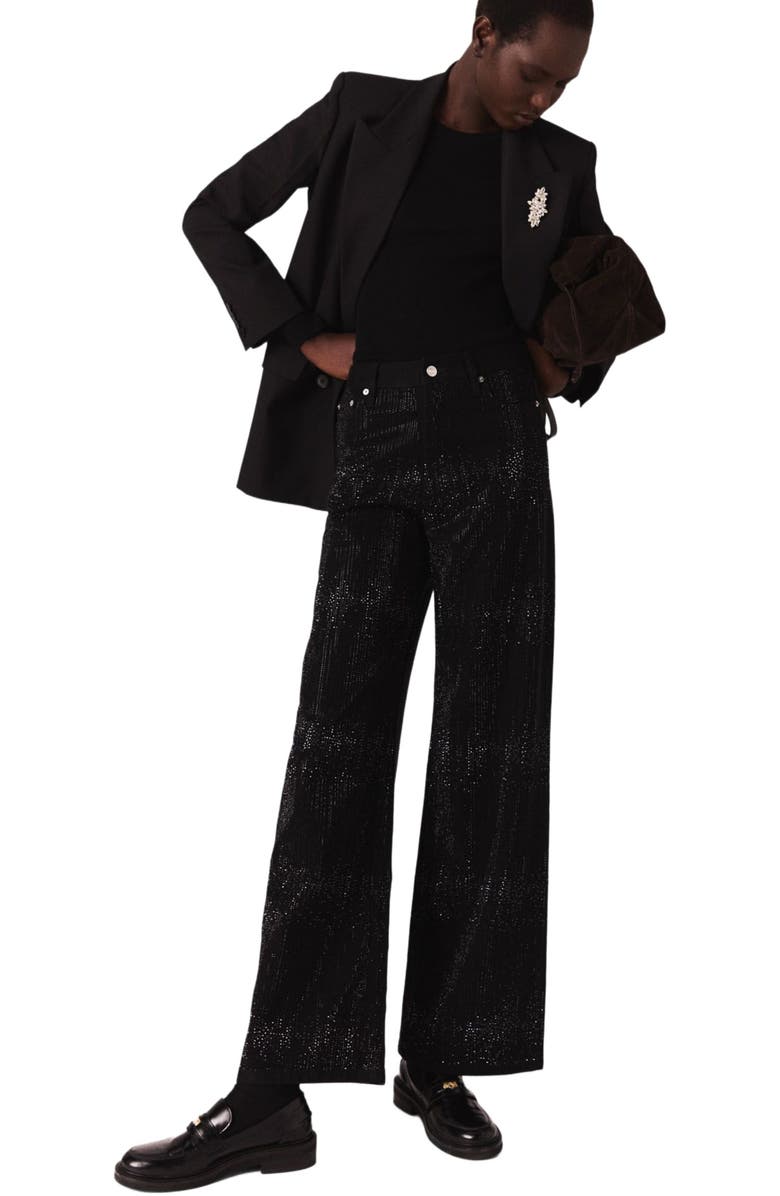 maje Wide-leg rhinestone jeans, Alternate, color, Black