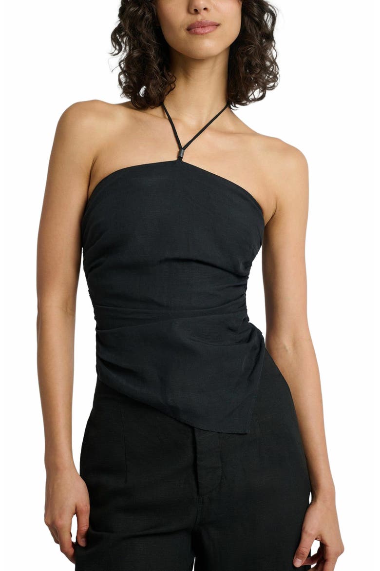 Air Linen Asymmetrical Halter Top, Alternate, color, BLACK