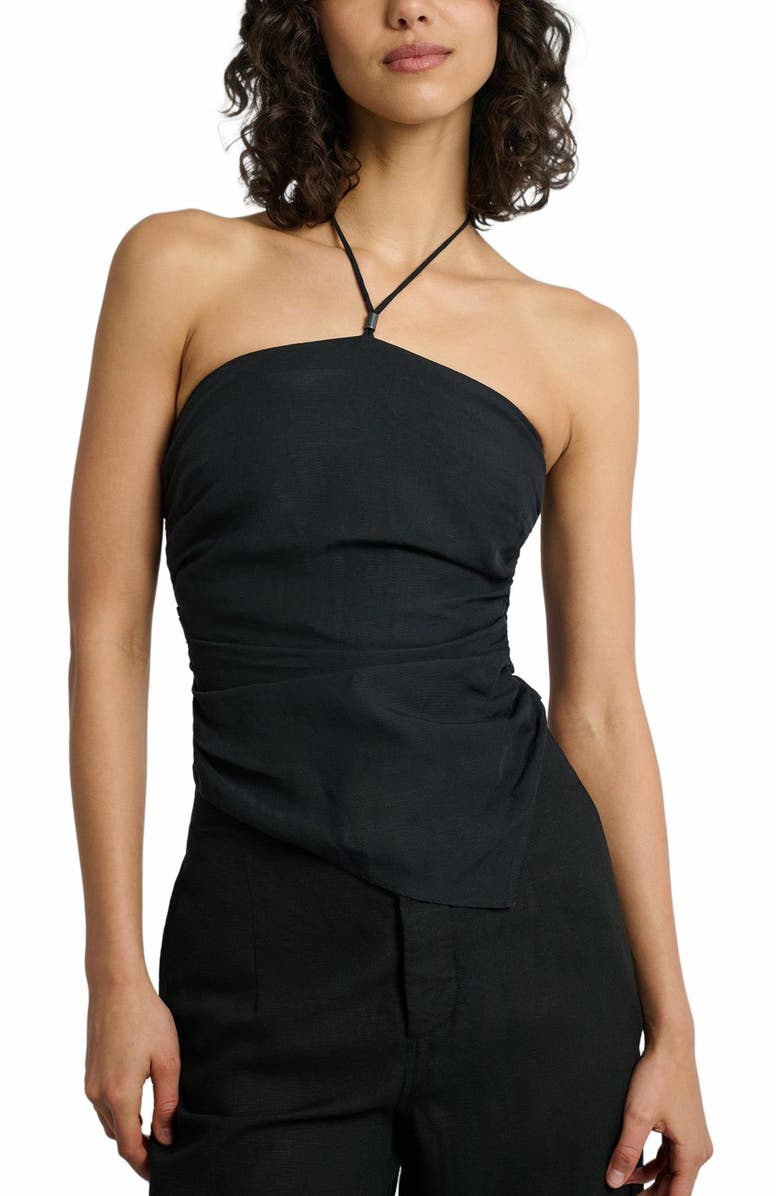 Onia Air Linen Asymmetrical Halter Top, Alternate, color, Black