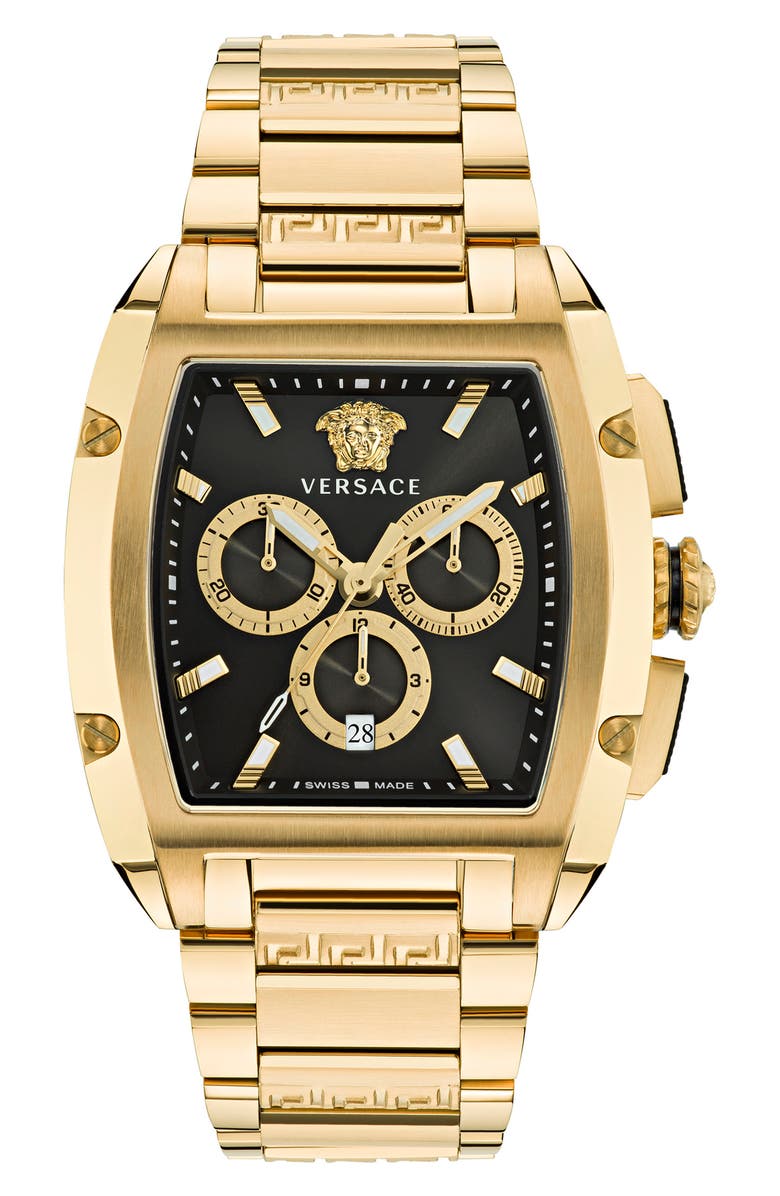 Versace Dominus Chronograph Bracelet Watch, 42mm, Main, color, Ip Yellow Gold