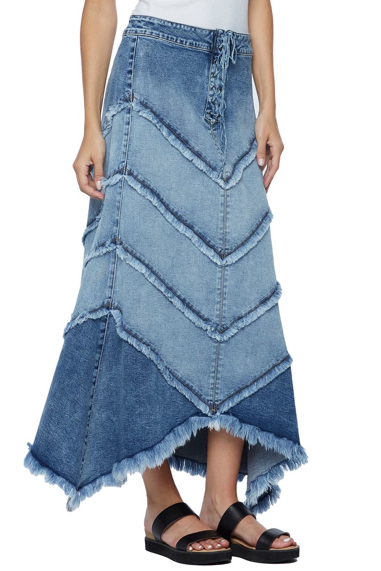 Chevron Denim Maxi Skirt, Alternate, color, TWILIGHT BLUE