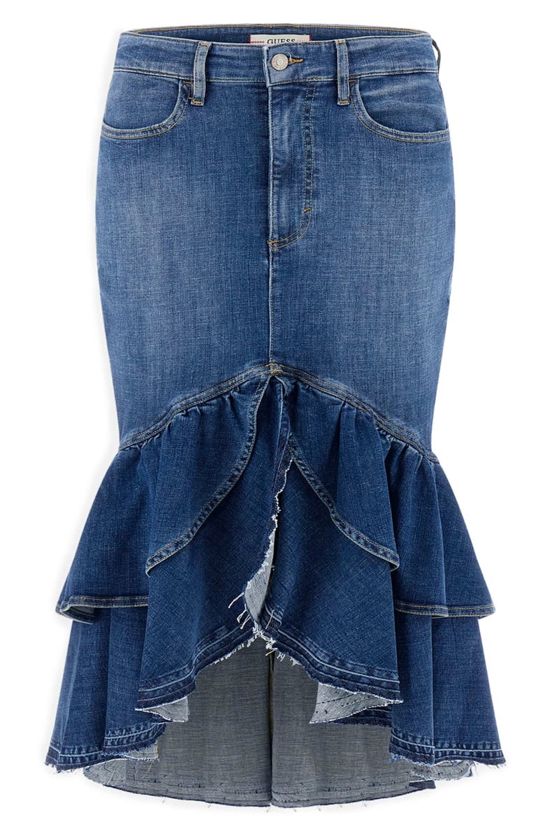 GUESS Marina Tiered Ruffle Denim Skirt, Alternate, color, 