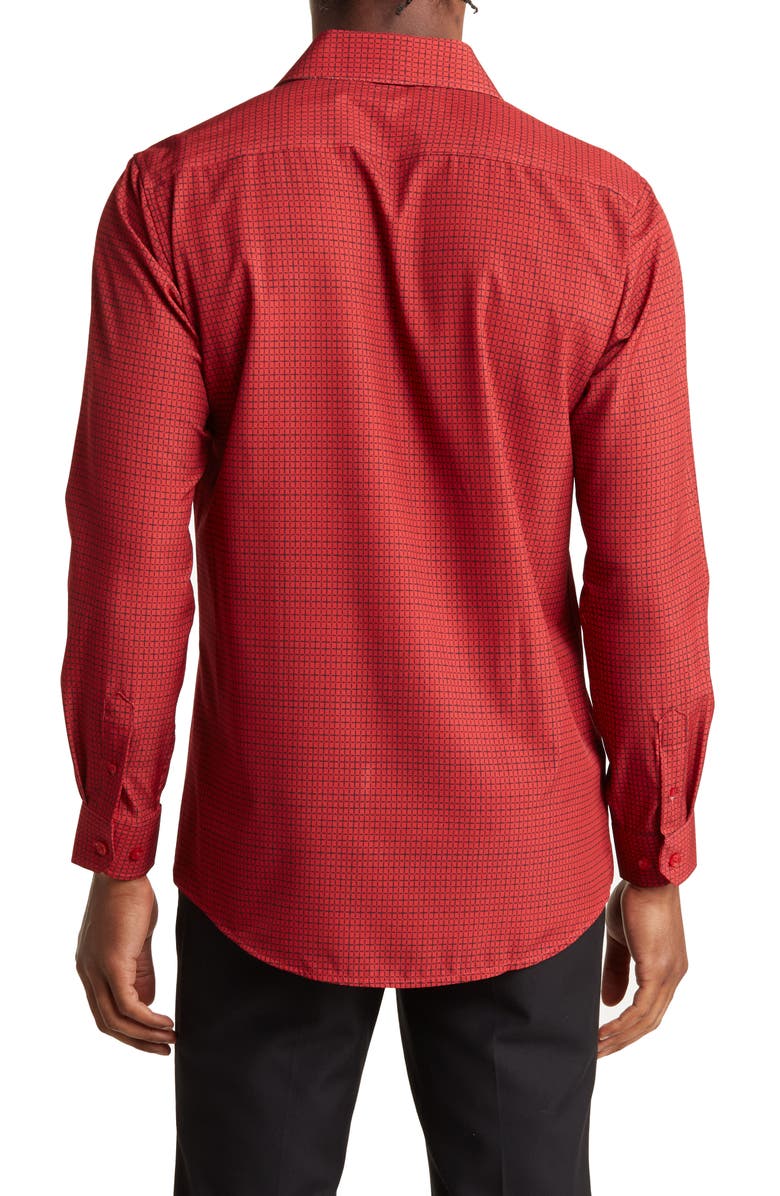 Azaro Uomo Slim Fit Grid Print Performance Dress Shirt, Alternate, color, Red