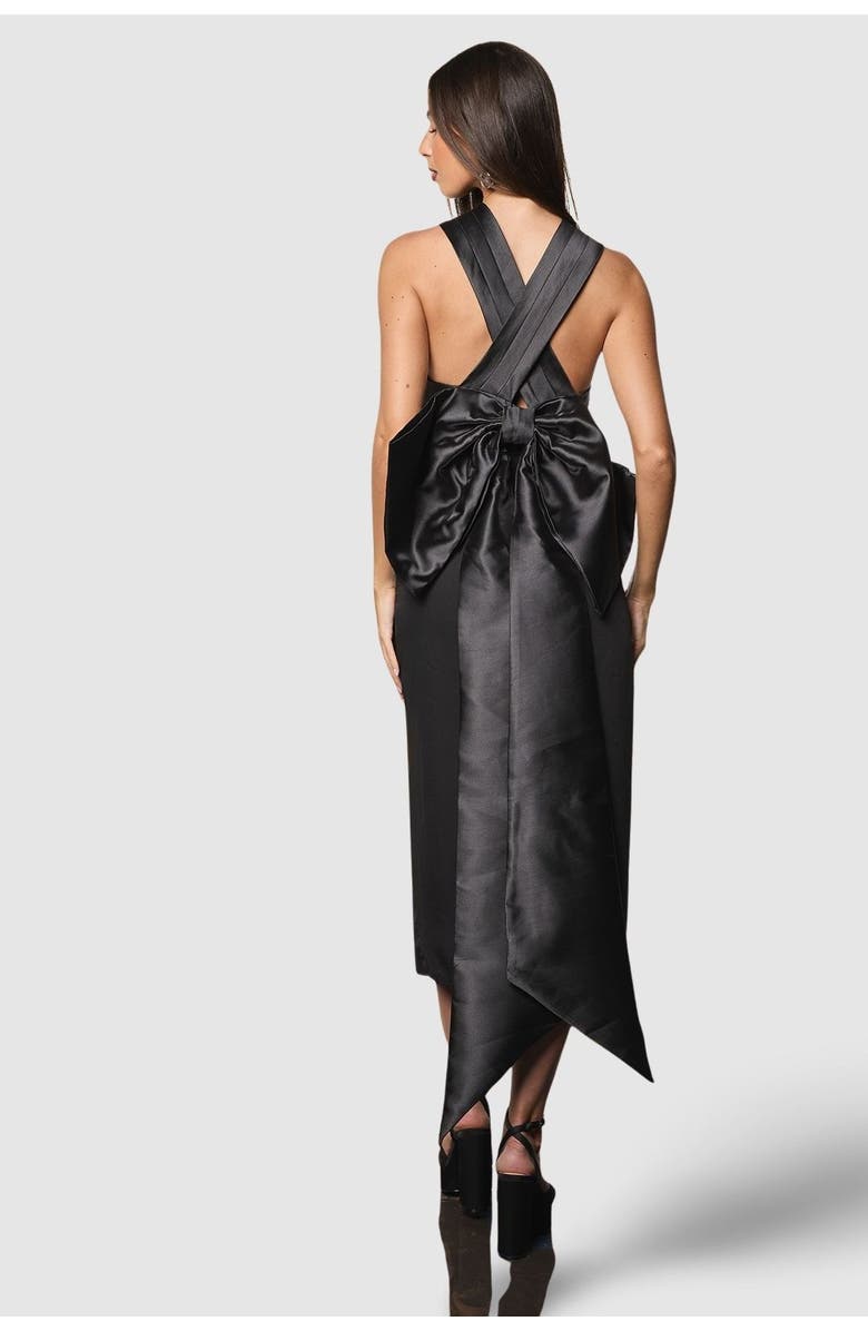 Coast Cross Over Front Bow Back Midi Dress, Alternate, color, Black