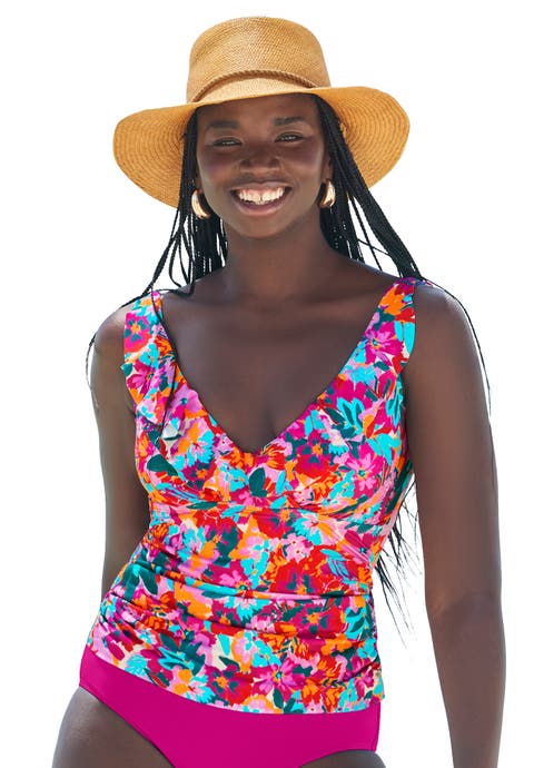 Ruffle V-Neck Tankini Top