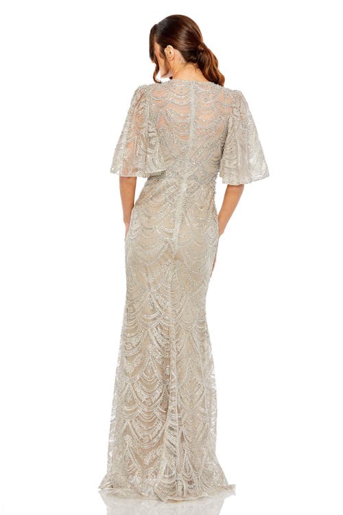 MAC DUGGAL MAC DUGGAL FLUTTER SLEEVE HIGH NECK GOWN