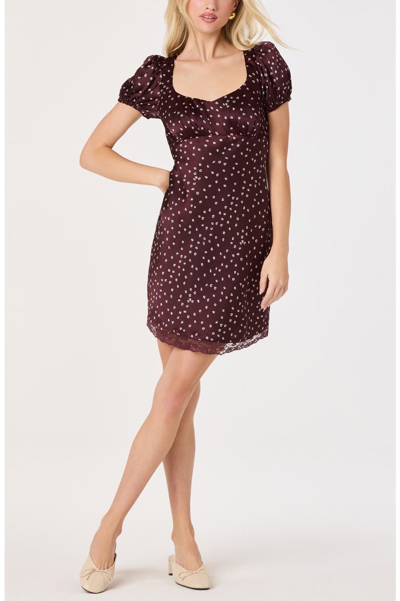 Kelsea Floral Satin Minidress, Alternate, color, BURGUNDY FLORAL