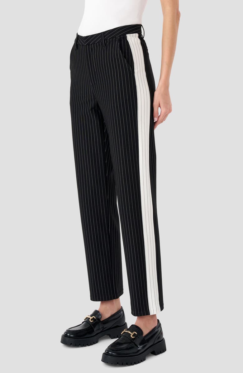 RM Rebecca Minkoff Pinstripe Pants, Alternate, color, Black