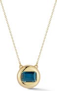 Ember Fine Jewelry 14K Gold London Blue Topaz Button Pendant Necklace