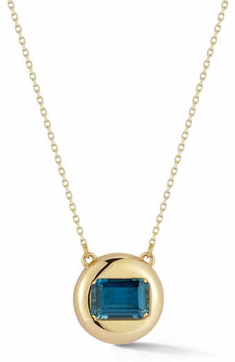 Ember Fine Jewelry 14K Gold London Blue Topaz Button Pendant Necklace