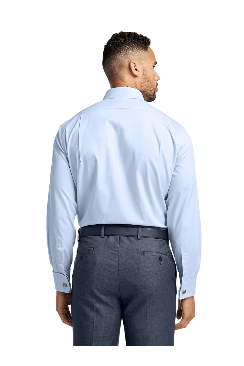 Non-iron Cotton Pinpoint Solid Point Collar French Cuff Dress Shirt, Alternate, color, Blue