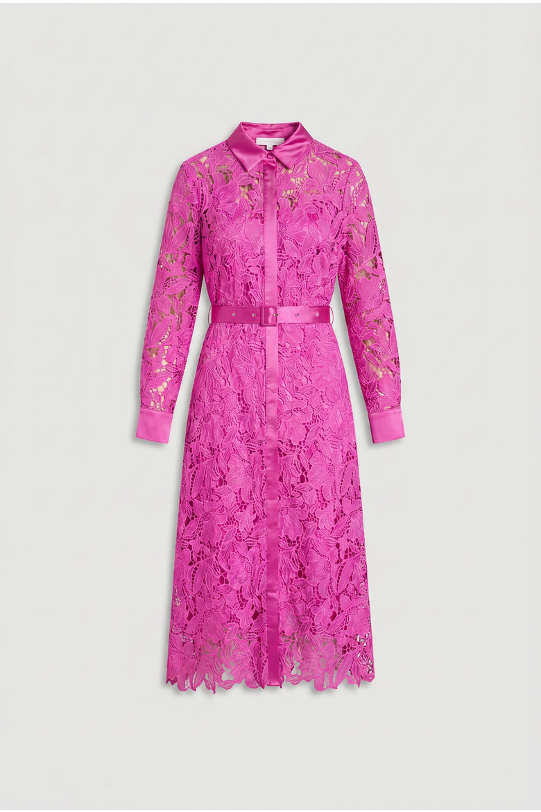 Lace Shirt Long Sleeve Dress, Alternate, color, Magenta
