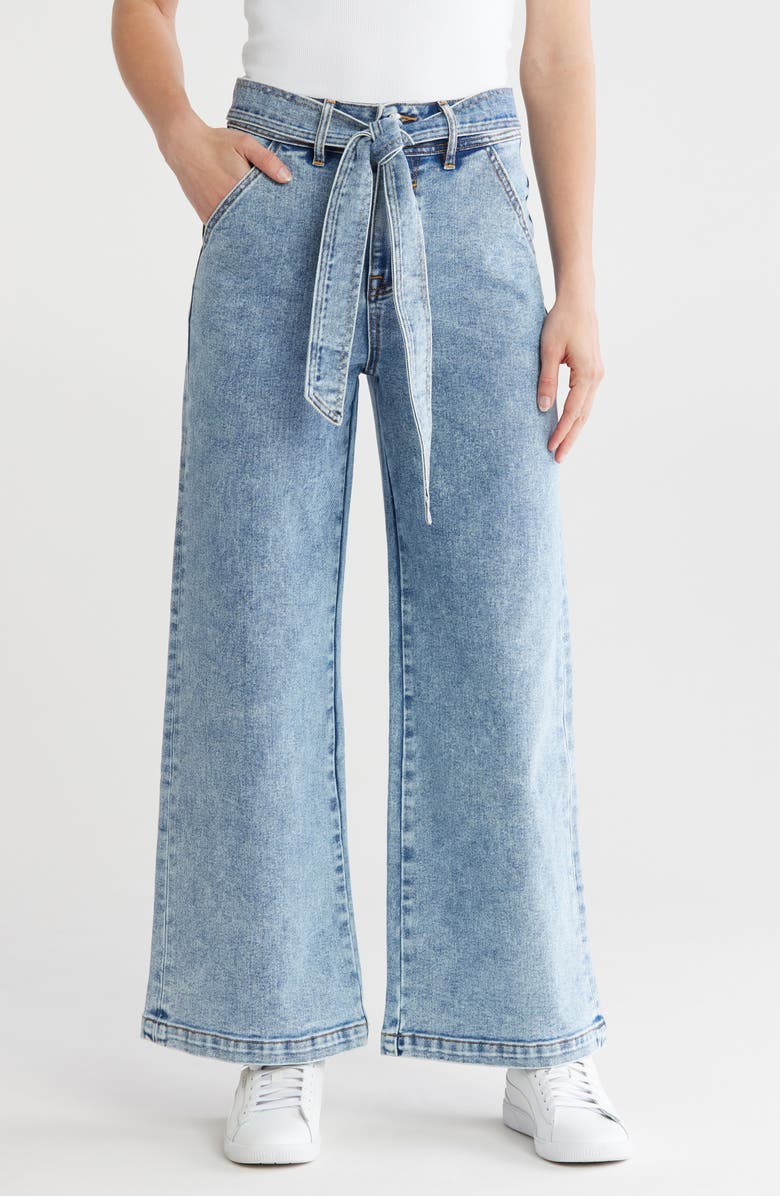Vigoss Belted Wide Leg Jeans, Main, color, Light Wash