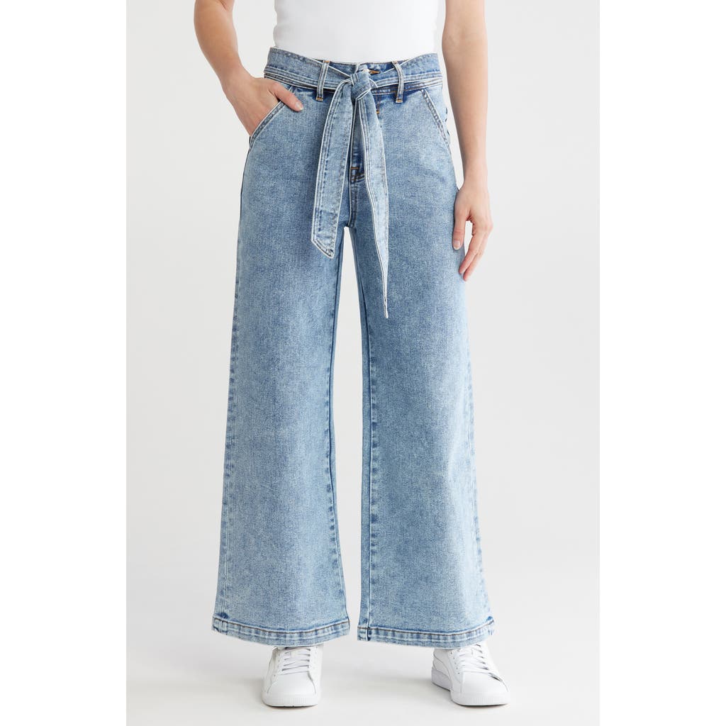 Vigoss Belted Wide Leg Jeans In Blue