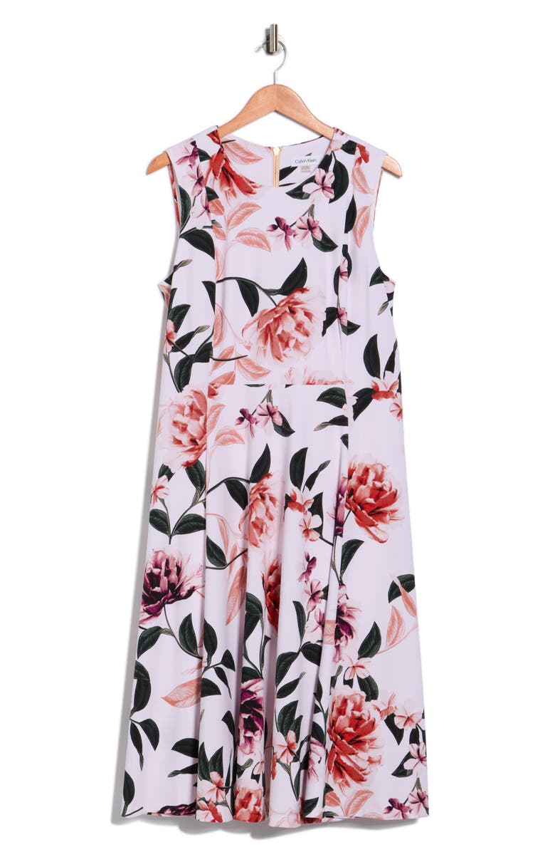 Calvin Klein Floral Fit & Flare Midi Dress, Main, color, Blush Multi