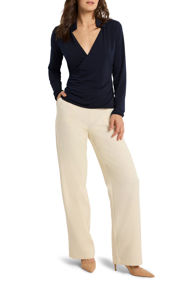 NIC+ZOE Collared Faux Wrap Top, Alternate, color, Dark Indigo