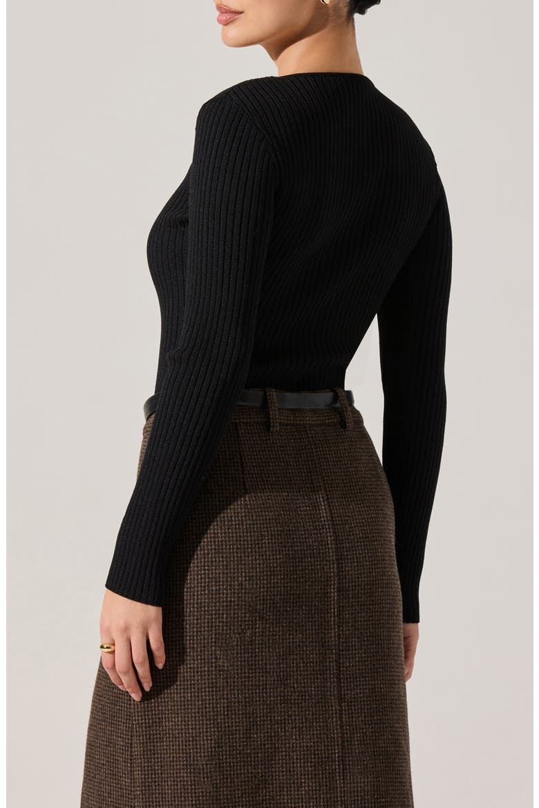 Lynly Ribbed Cutout Sweater, Alternate, color, BLACK