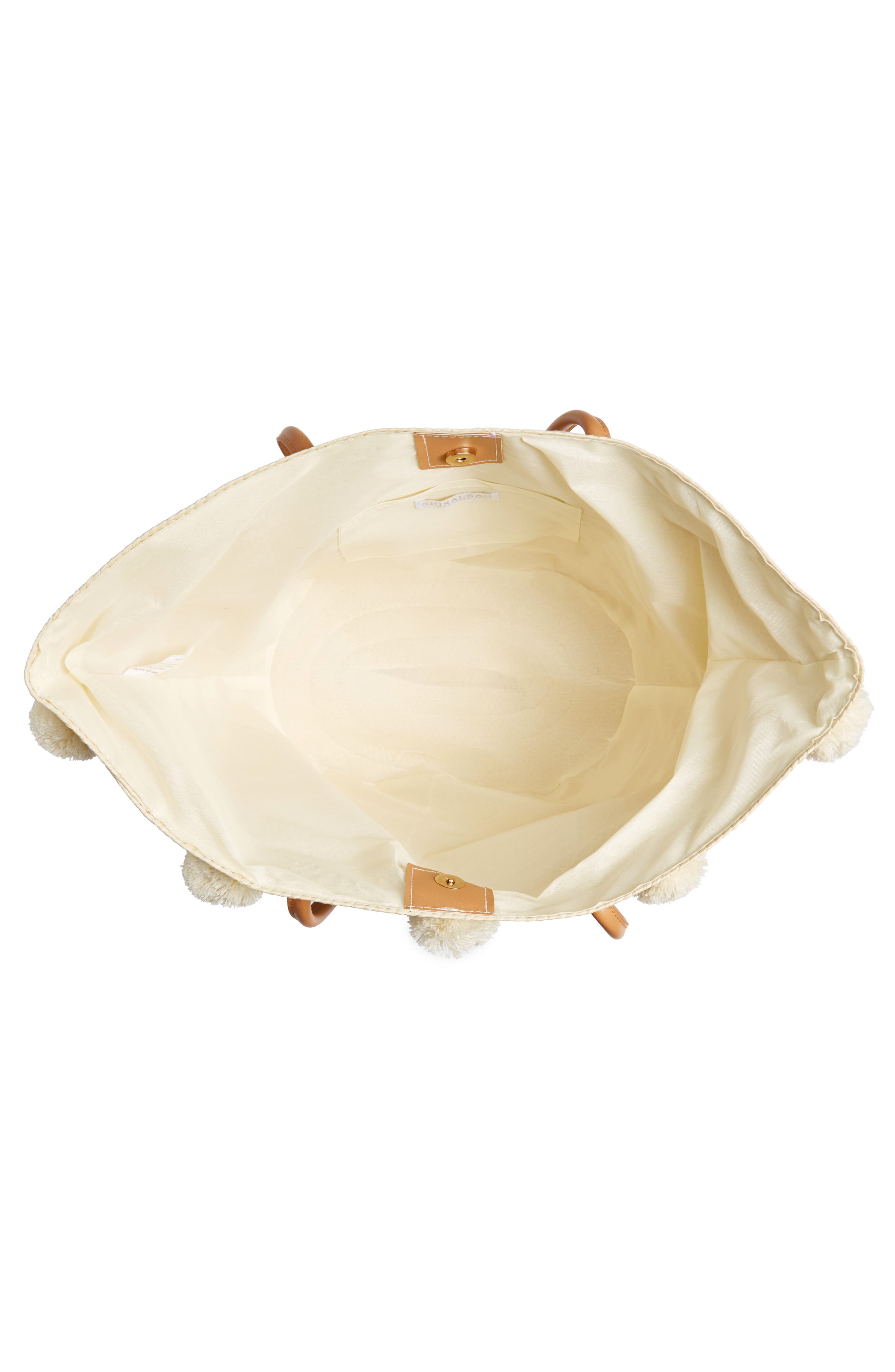 Klo Pompom Straw Tote, Alternate, color, IVORY