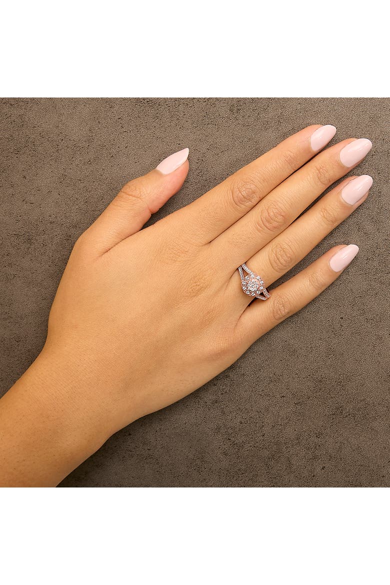14K Gold Over Silver 1/2 Ctw Diamond Halo Cluster Cocktail Ring, Alternate, color, Rose Gold over Silver