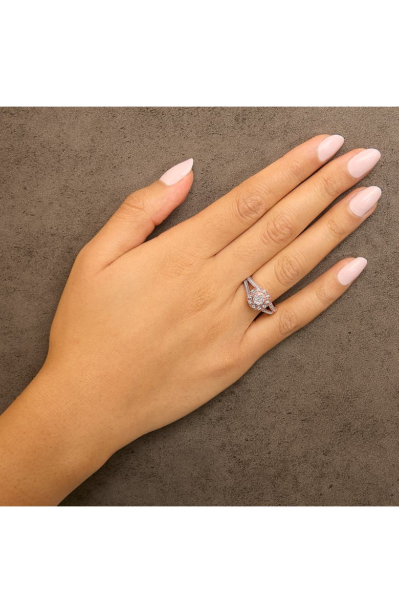 Haus of Brilliance 14K Gold Over Silver 1/2 Cttw Diamond Halo Cluster Cocktail Ring, Alternate, color, Rose Gold Over Silver