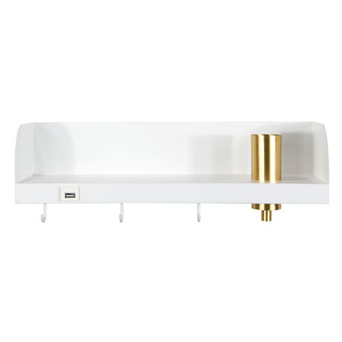 Storied Home Metal Wall Shelf With Light In White