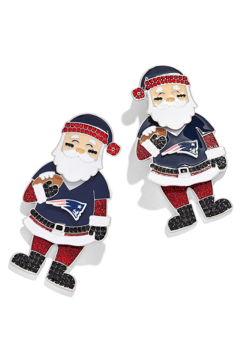 Women's BaubleBar New England Patriots Santa Claus Earrings, Main, color, Navy