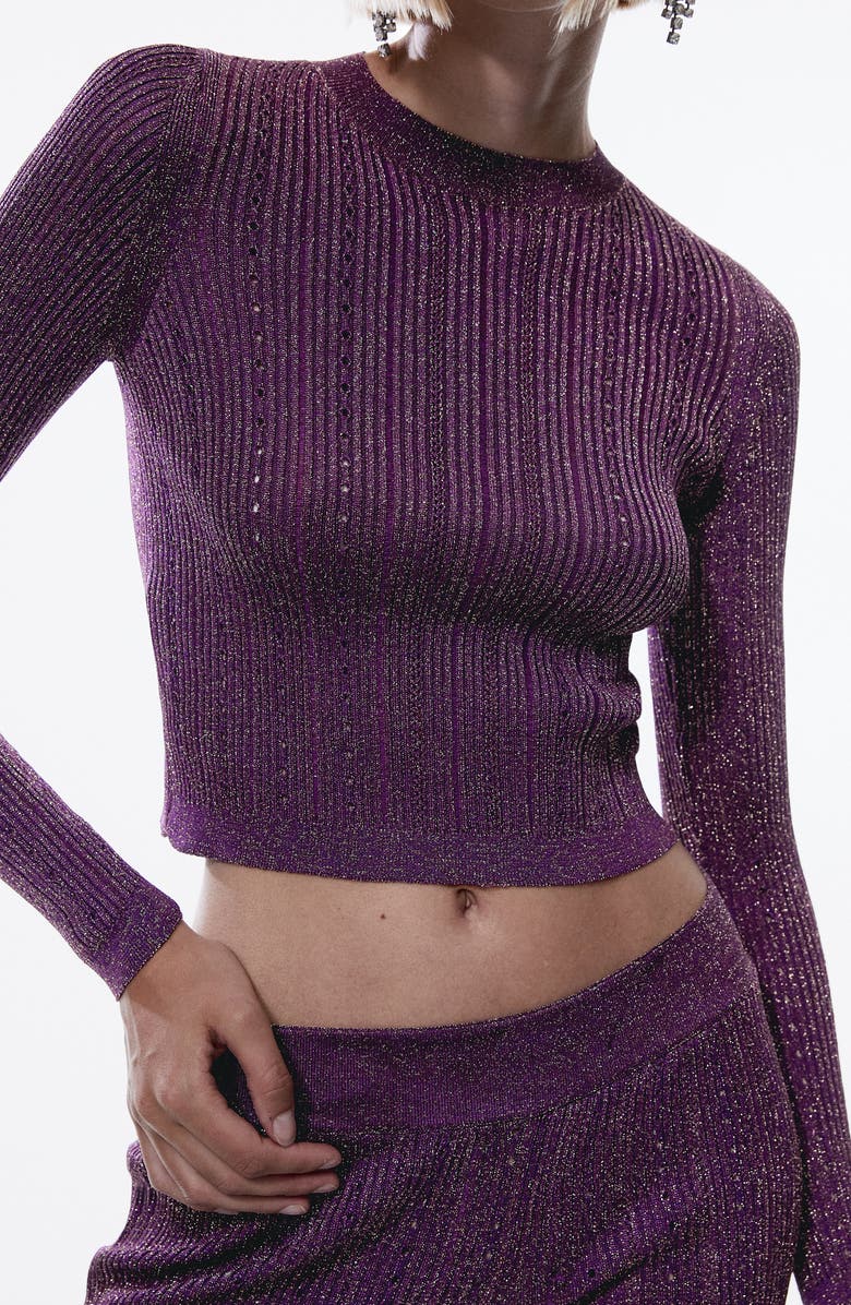 MANGO Metallic Crop Sweater, Alternate, color, 