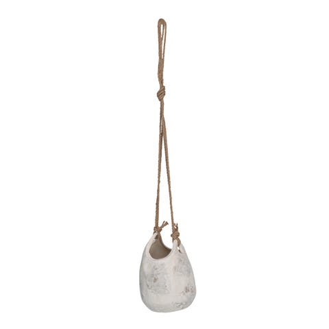 Hanging Stoneware Planter with Jute Rope Hanger and Distressed Volcano Finish