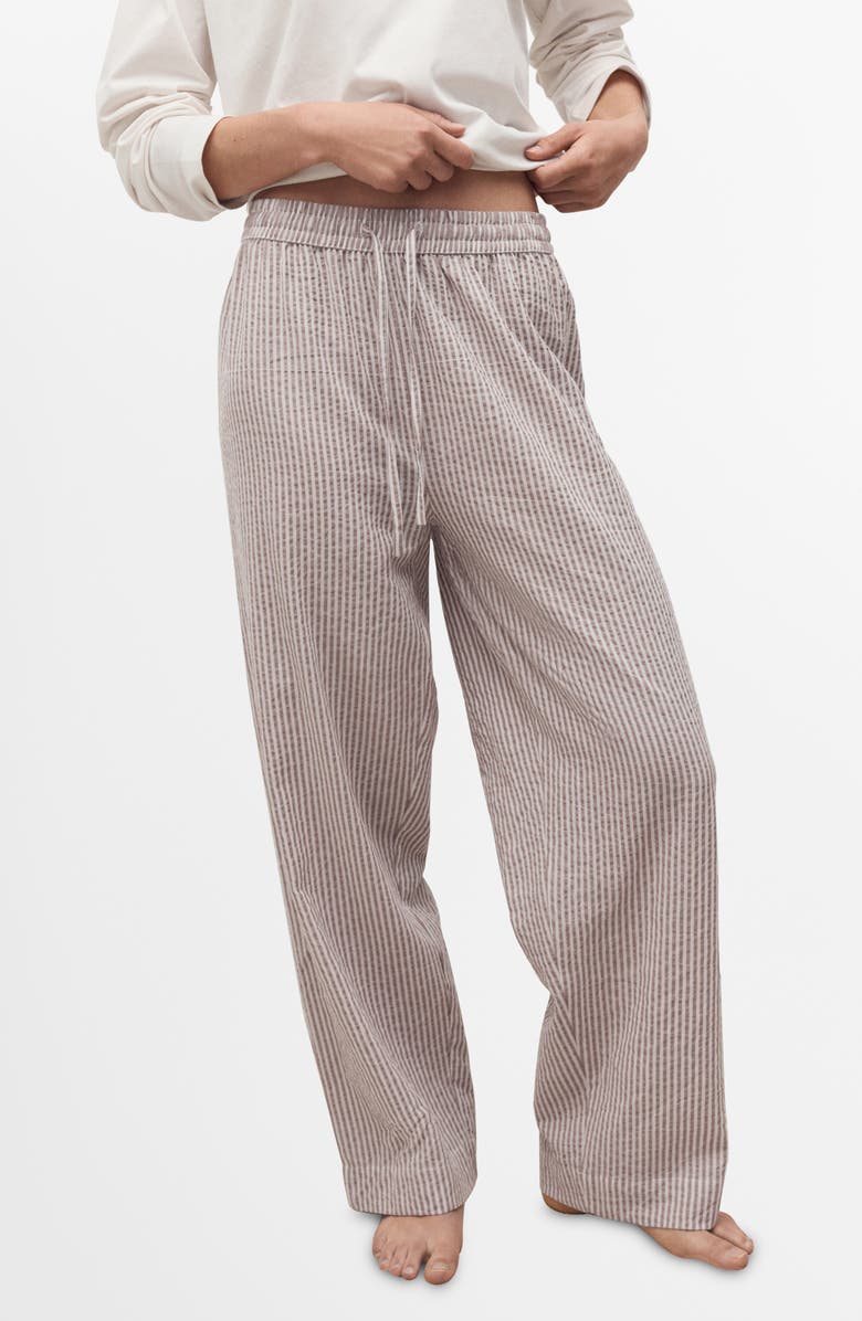 MANGO Cotton Seersucker Pajamas, Main, color, Medium Brown