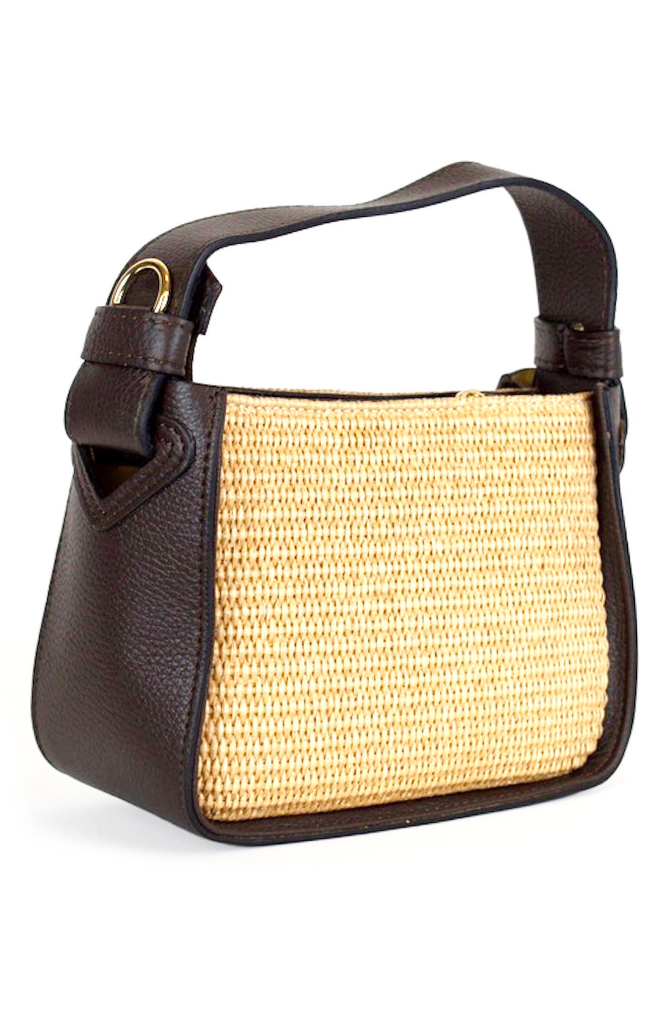 Persaman New York Marie Raffia & Leather Shoulder Bag, Alternate, color, Brown