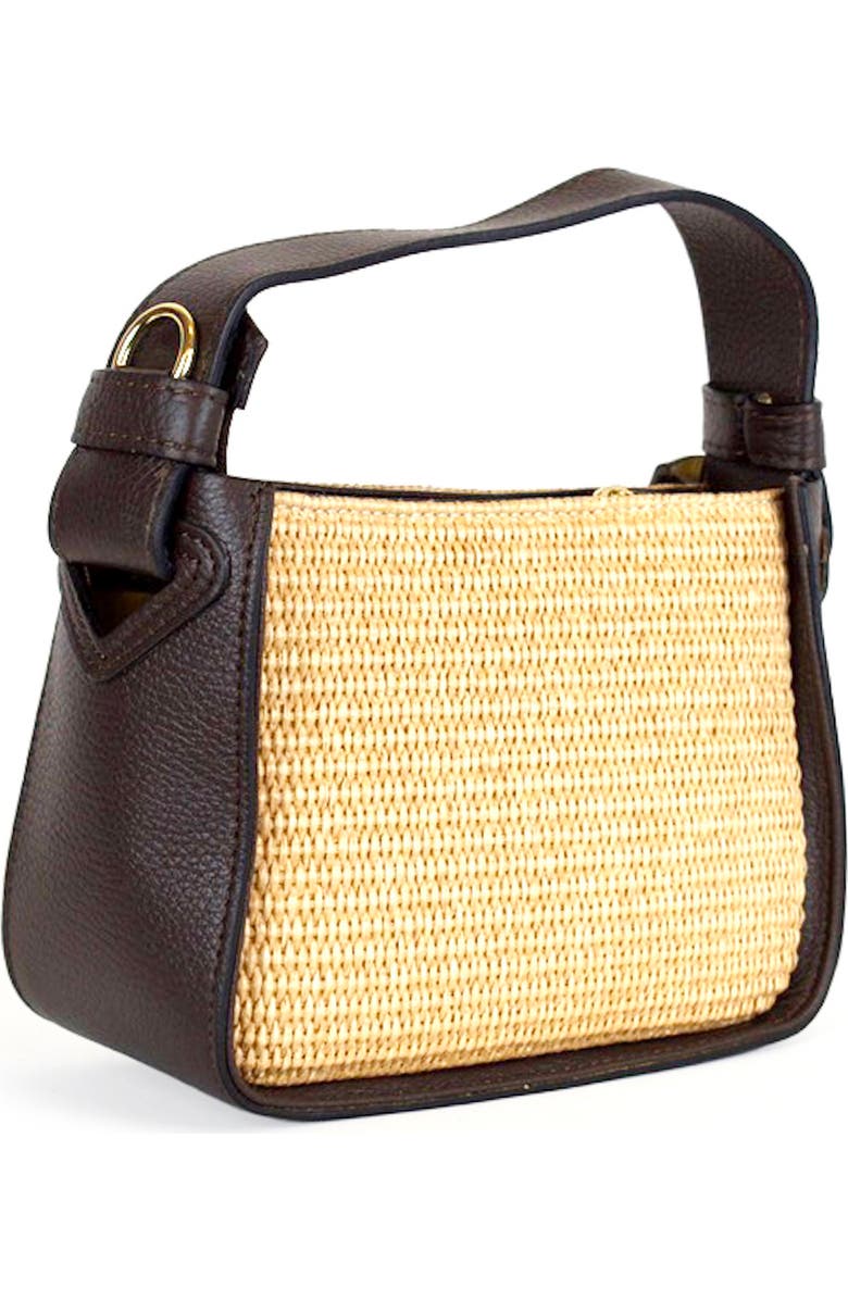 Persaman New York Marie Raffia & Leather Shoulder Bag, Alternate, color, Brown