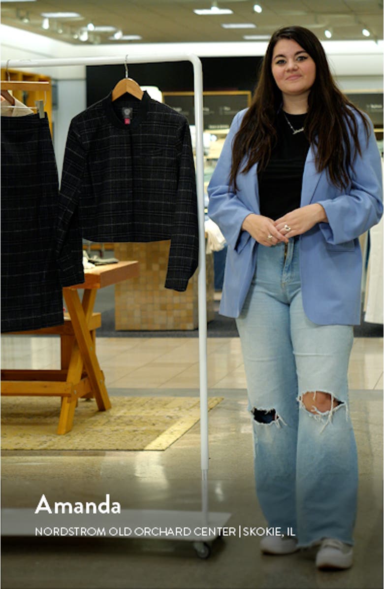 Windowpane Plaid Crop Bomber Jacket, sales video thumbnail
