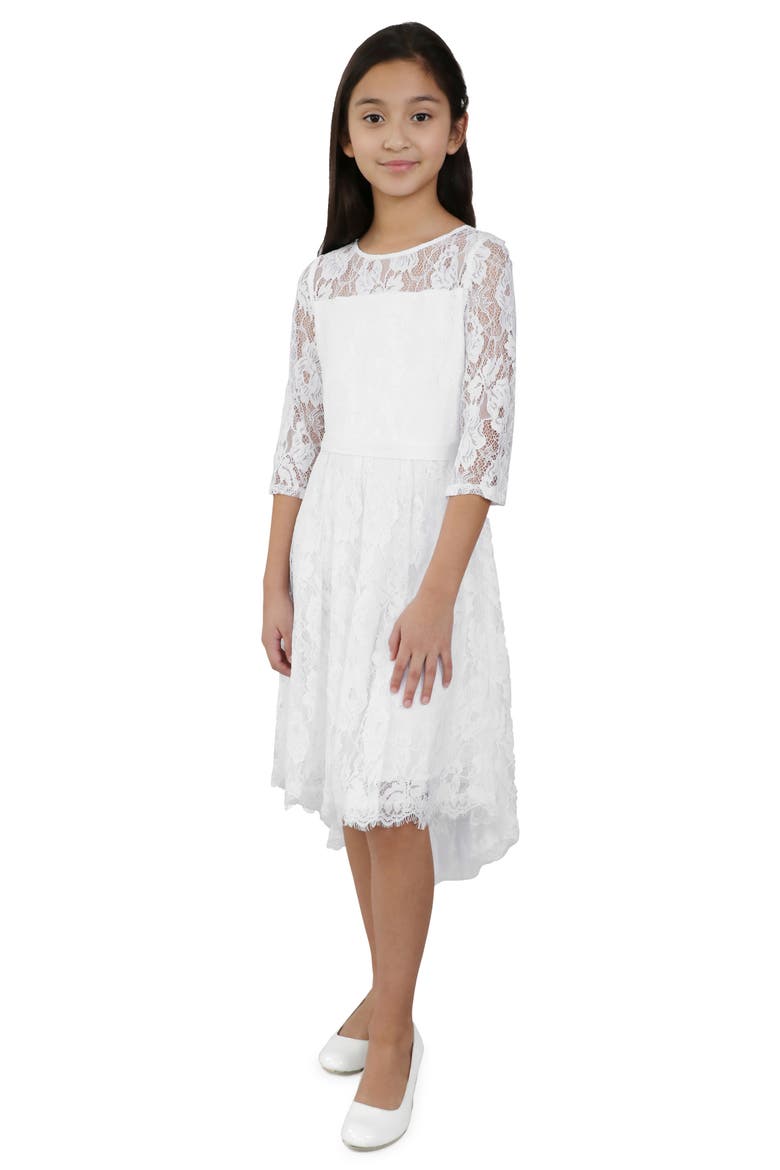 Kids' Embroidered Lace Fit & Flare Dress, Main, color, WHITE