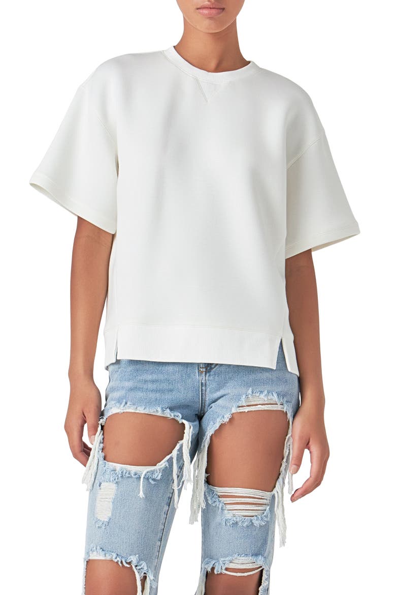 Scuba Knit Short Sleeve Sweatshirt, Main, color, OFF WHITE