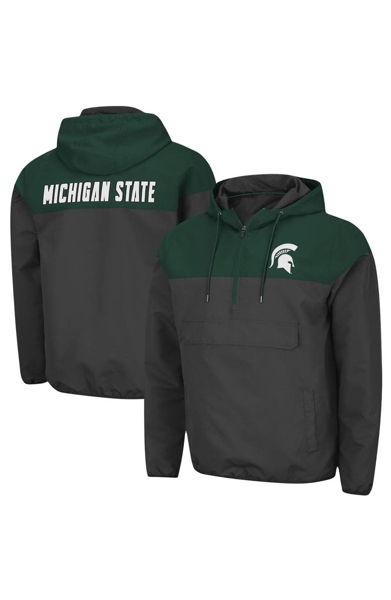 COLOSSEUM Men's Colosseum Charcoal/Green Michigan State Spartans Lawyered Anorak Quarter-Zip Hoodie Jacket, Main, color,