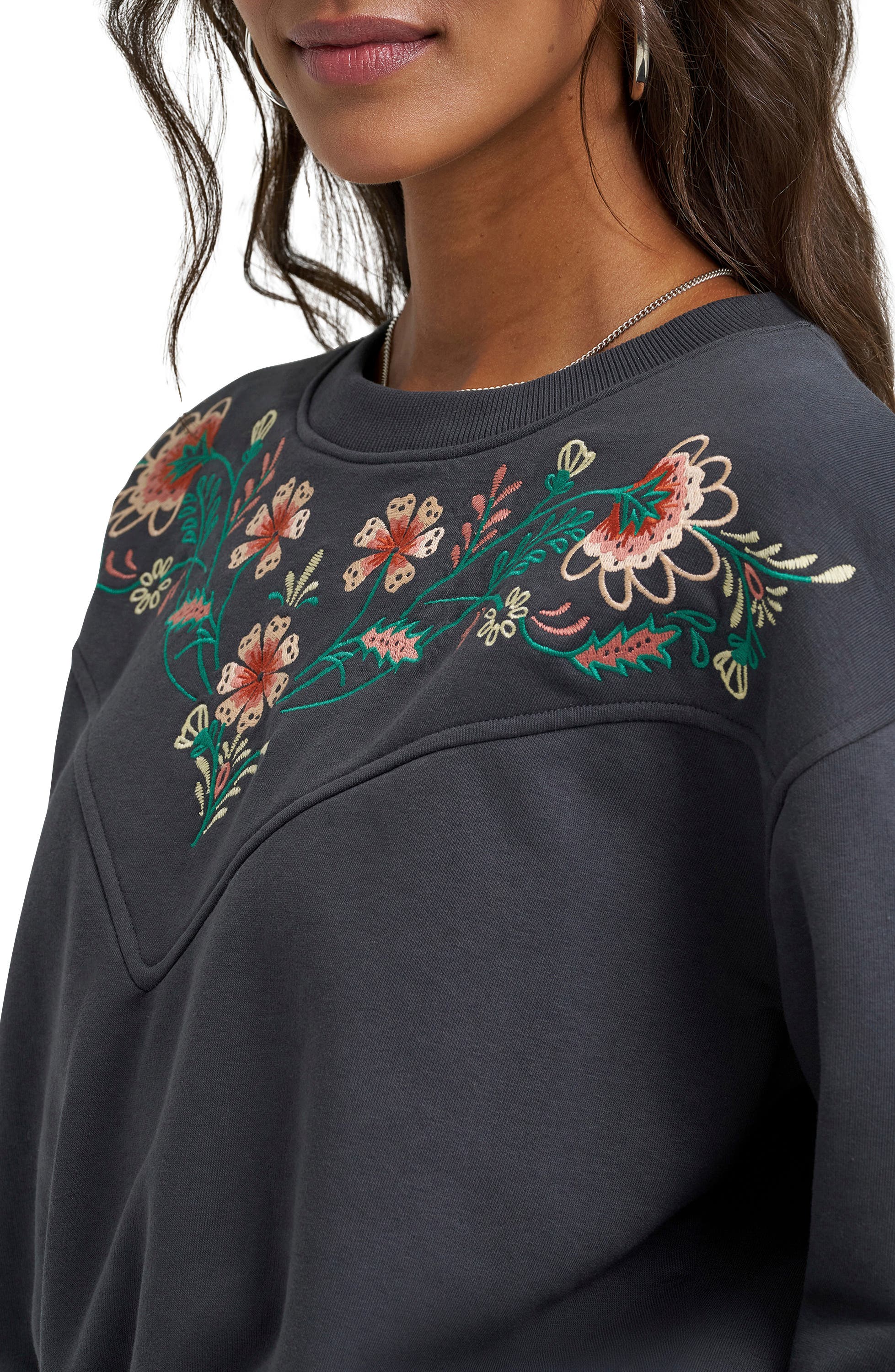 Wrangler Floral Embroidered Yoke Sweatshirt (Women) | Nordstrom