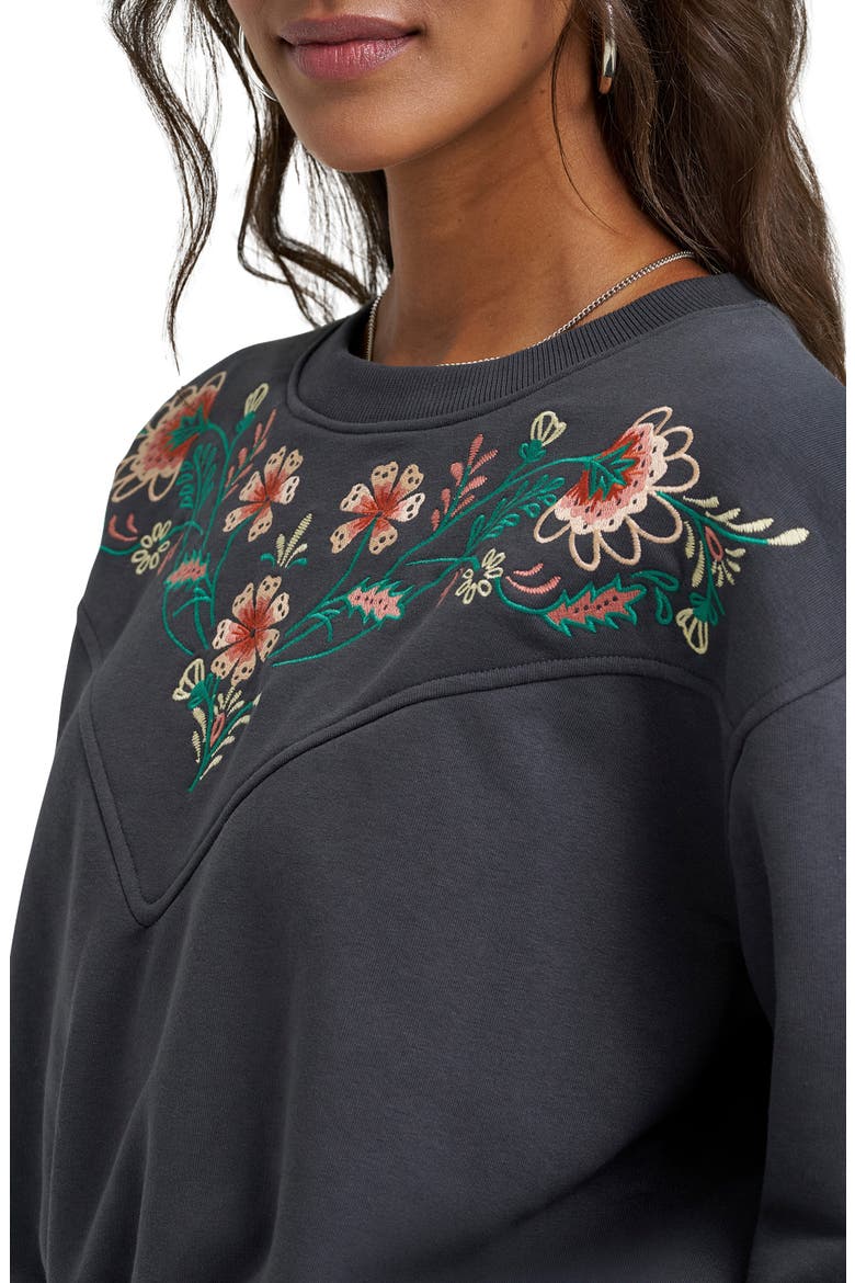Floral Embroidered Yoke Sweatshirt, Alternate, color, FADED BLACK