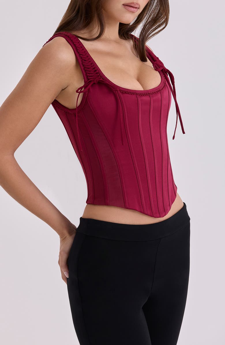 HOUSE OF CB Iman Satin Corset Top, Alternate, color, Wine