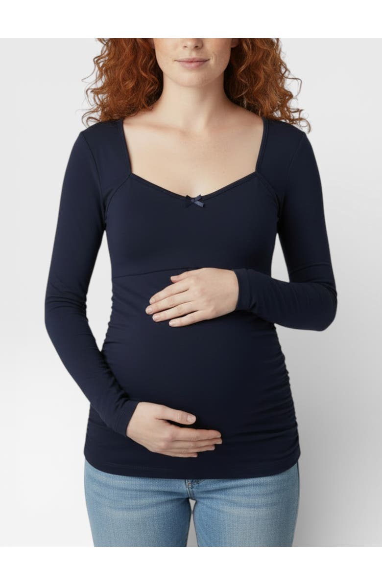 MOTHERHOOD MATERNITY Sweetheart Side-Ruched Long Sleeve Tee, Main, color, Peacoat