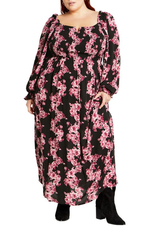 Calla Print Long Sleeve Maxi Dress (Plus)