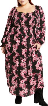 City Chic Calla Print Long Sleeve Maxi Dress