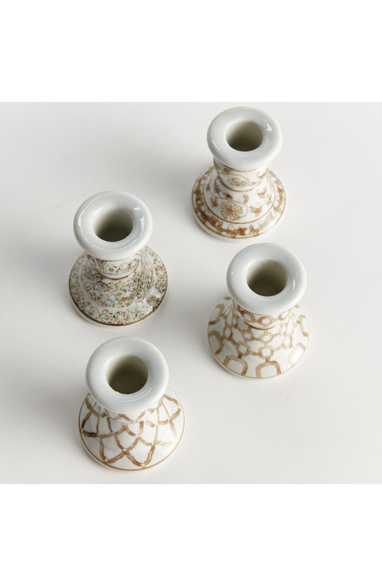 Napa Home & Garden Province Mini Taper Holders, Set of 4 - Brown & White, Alternate, color, Brown