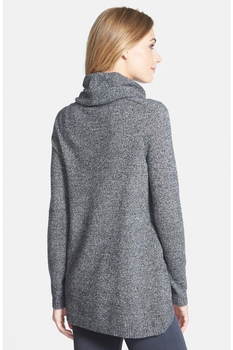 Curved Hem Cashmere Scrunch Neck Sweater, Alternate, color, BLACK MARLED
