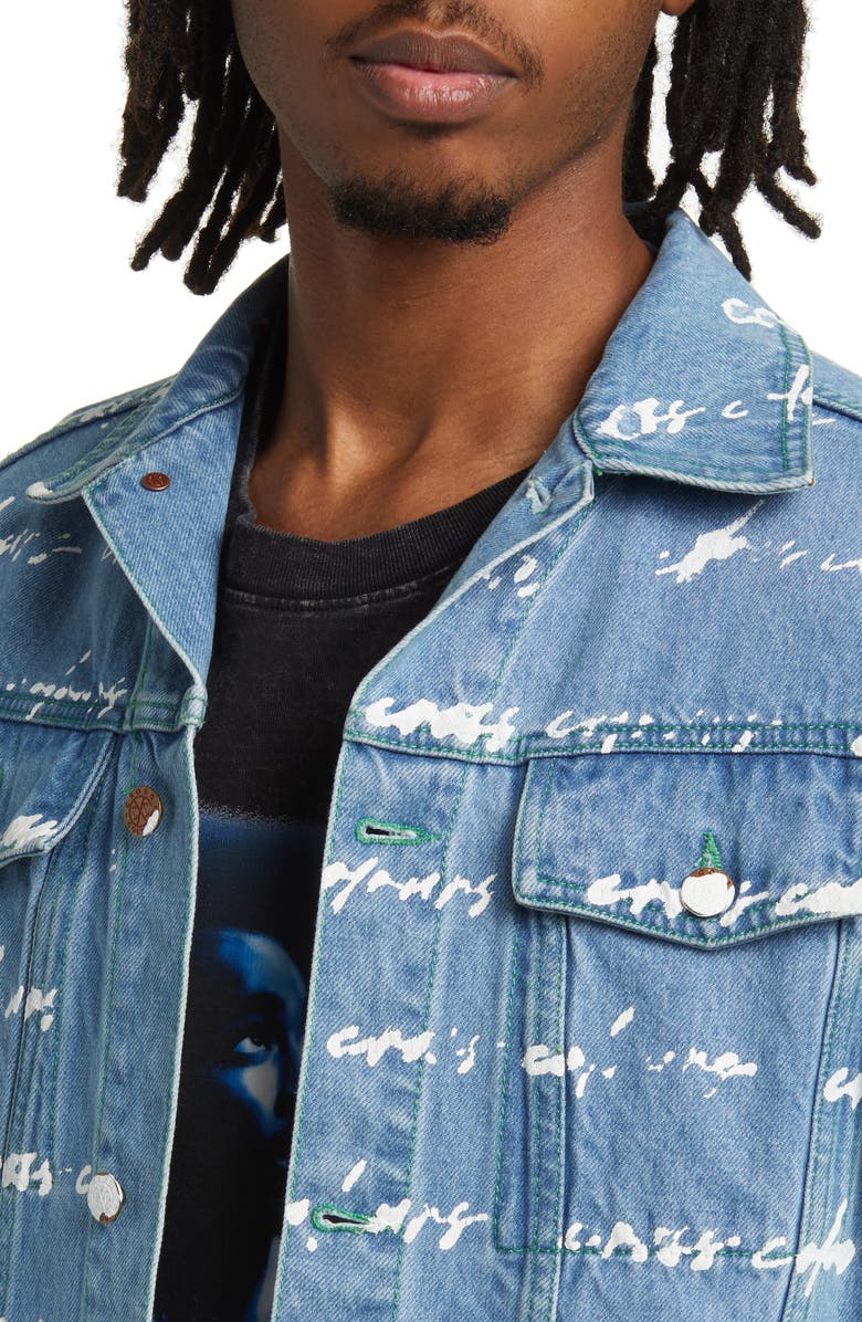 Cross Colours Logo Print Cotton Denim Trucker Jacket, Alternate, color,
