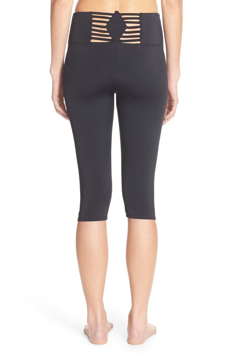 'Sun Ray' Cutout Back Capris, Main, color, BLACK
