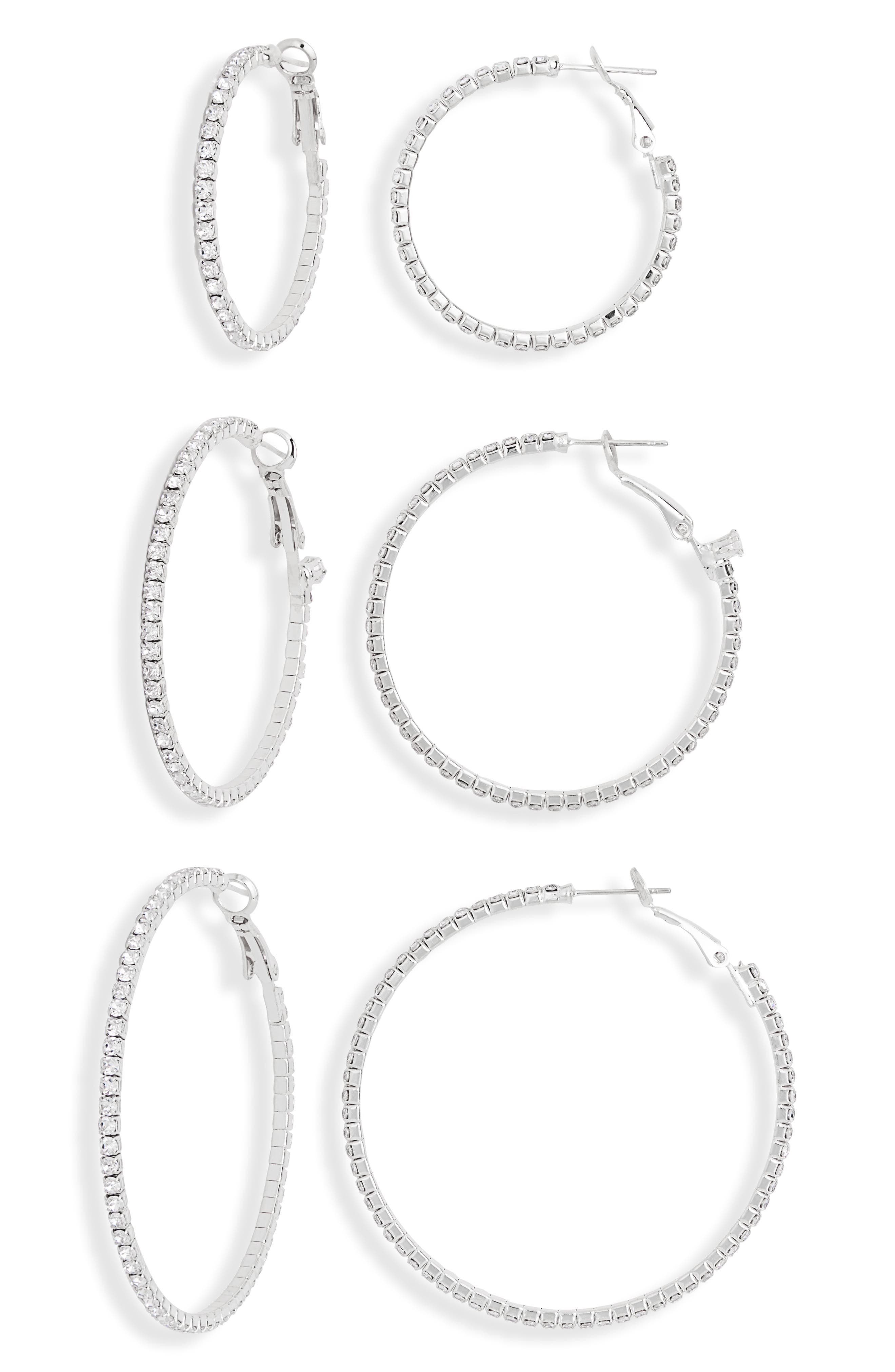 Tasha 3-Pack Pavé Crystal Hoop Earrings