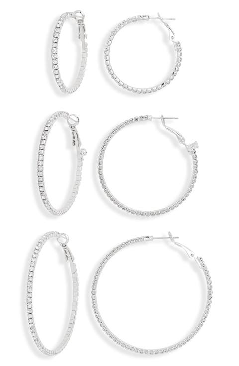3-Pack Pavé Crystal Hoop Earrings